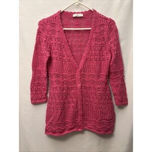 Vtg Christopher Banks Crochet Cardigan Sweater Size S Barbie Pink‎ Barbiecore